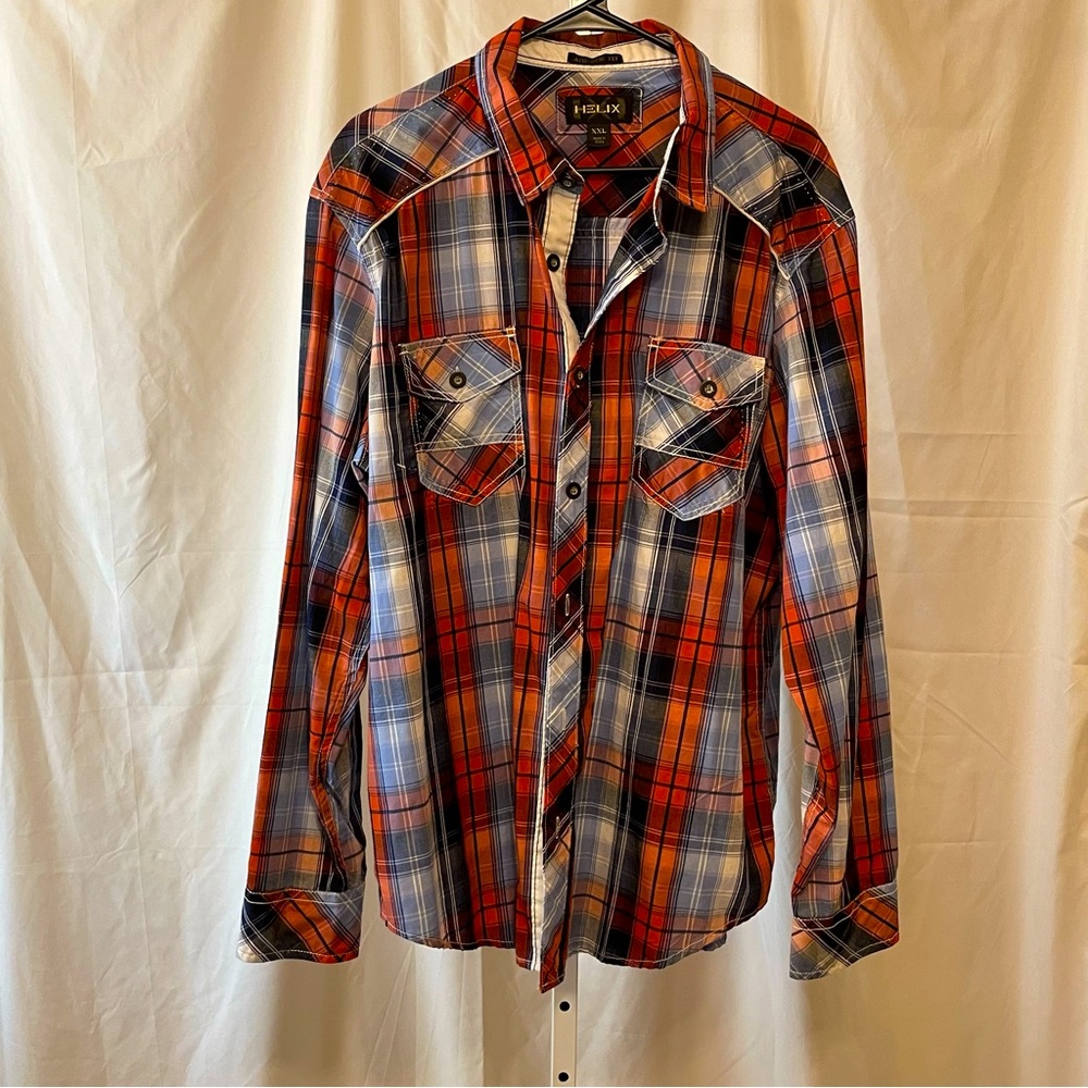 Helix Long Sleeve Plaid Western Cowboy Rodeo Button Up‎ Shirt XXL